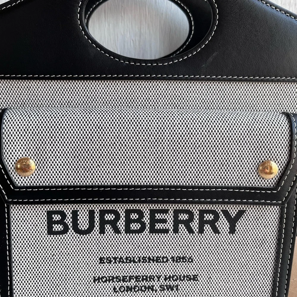 BURBERRY Horseferry Logo Canvas and Leather Pocket Bag